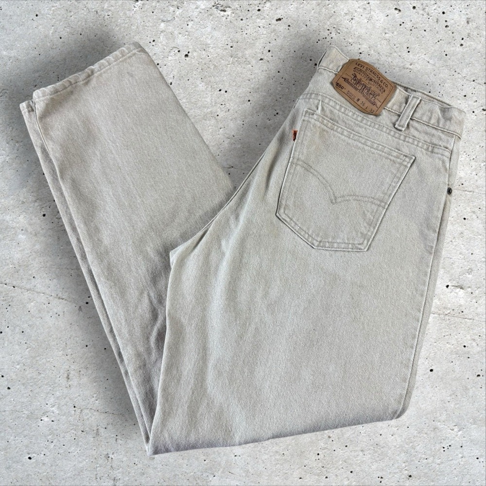 Vtg Levi 550 Tan Denim Jeans Orange Tab 36x32 USA 90s Relaxed Baggy Khaki